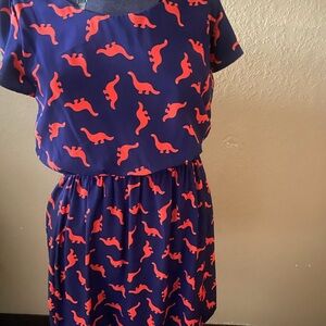 Peach Love California Navy and Red Dinosaur Kids Dress
